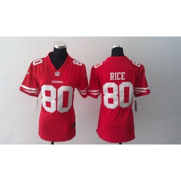 Women's 49ers #80 Jerry Rice Red Team Color Stitched NFL Elite Jersey