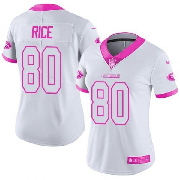Women's 49ers #80 Jerry Rice White Pink Stitched NFL Limited Rush Jersey