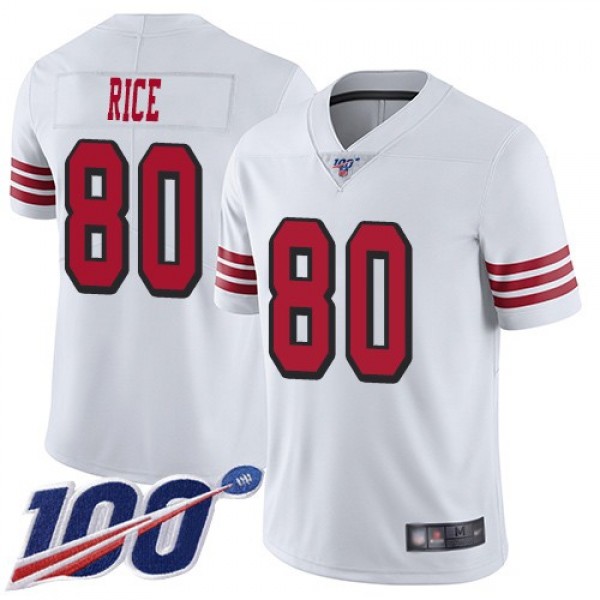 Nike 49ers #80 Jerry Rice White Rush Men's Stitched NFL Limited 100th Season Jersey