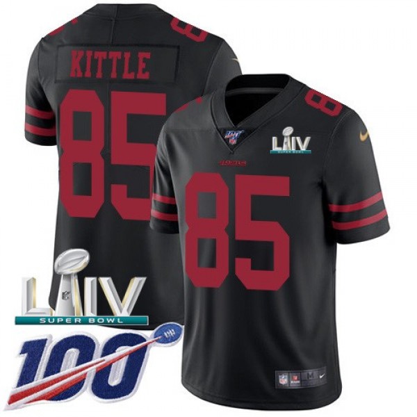 Nike 49ers #85 George Kittle Black Super Bowl LIV 2020 Alternate Men's Stitched NFL 100th Season Vapor Limited Jersey
