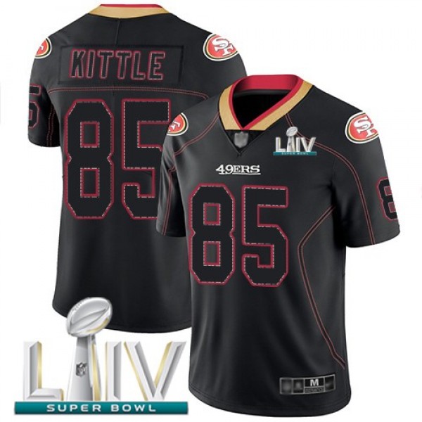 Nike 49ers #85 George Kittle Lights Out Black Super Bowl LIV 2020 Men's Stitched NFL Limited Rush Jersey