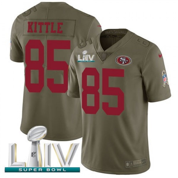 Nike 49ers #85 George Kittle Olive Super Bowl LIV 2020 Men's Stitched NFL Limited 2017 Salute To Service Jersey