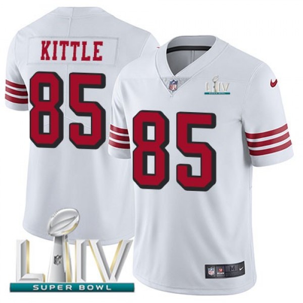 Nike 49ers #85 George Kittle White Super Bowl LIV 2020 Rush Men's Stitched NFL Vapor Untouchable Limited Jersey