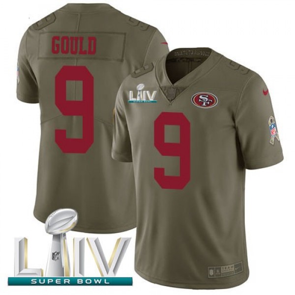 Nike 49ers #9 Robbie Gould Olive Super Bowl LIV 2020 Men's Stitched NFL Limited 2017 Salute To Service Jersey