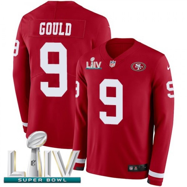 Nike 49ers #9 Robbie Gould Red Super Bowl LIV 2020 Team Color Men's Stitched NFL Limited Therma Long Sleeve Jersey