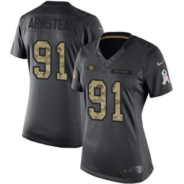 Women's 49ers #91 Arik Armstead Black Stitched NFL Limited 2016 Salute to Service Jersey