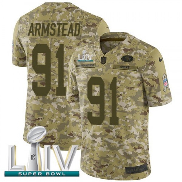 Nike 49ers #91 Arik Armstead Camo Super Bowl LIV 2020 Men's Stitched NFL Limited 2018 Salute To Service Jersey