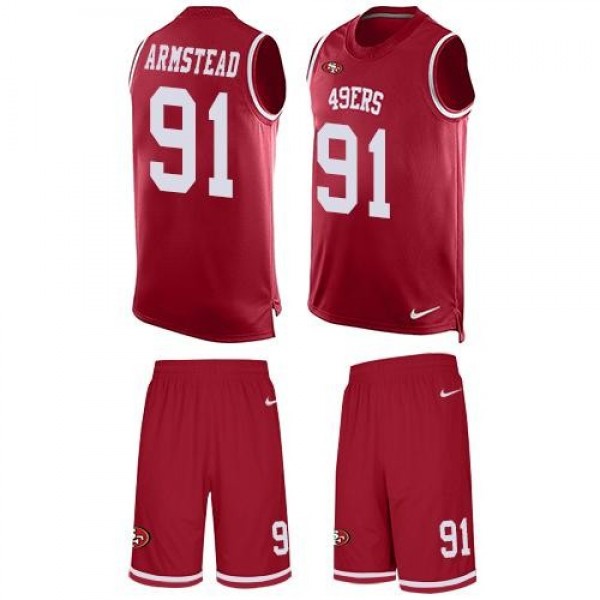 Nike 49ers #91 Arik Armstead Red Team Color Men's Stitched NFL Limited Tank Top Suit Jersey