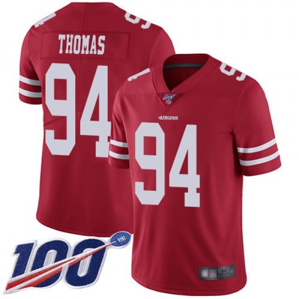 Nike 49ers #94 Solomon Thomas Red Team Color Men's Stitched NFL 100th Season Vapor Limited Jersey