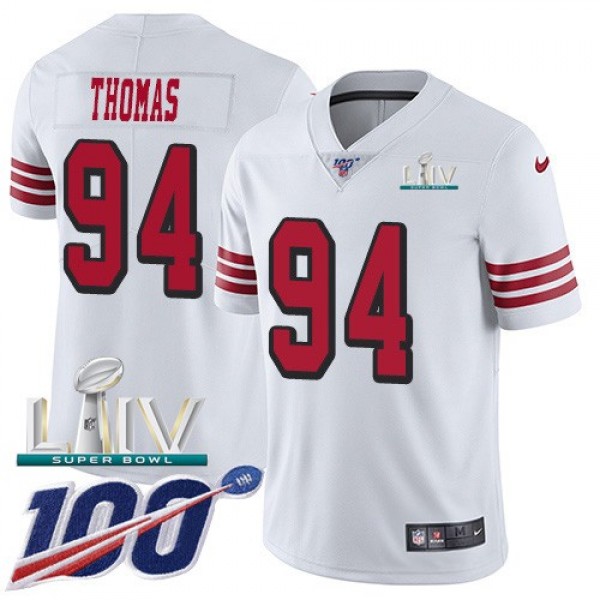Nike 49ers #94 Solomon Thomas White Super Bowl LIV 2020 Rush Men's Stitched NFL Limited 100th Season Jersey