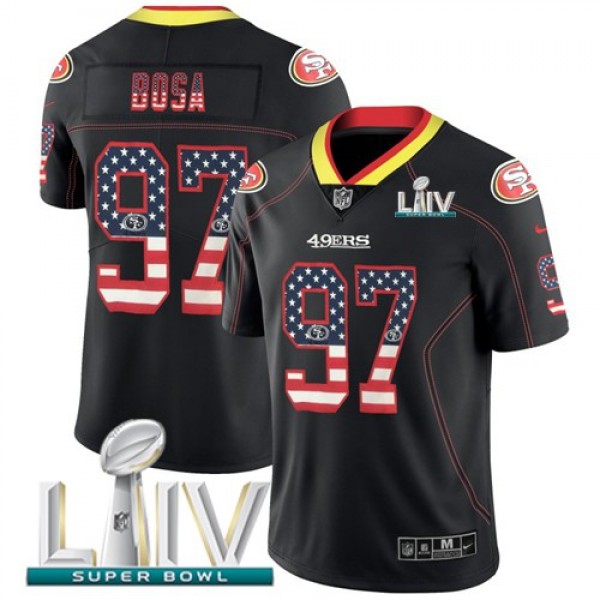 Nike 49ers #97 Nick Bosa Black Super Bowl LIV 2020 Men's Stitched NFL Limited Rush USA Flag Jersey