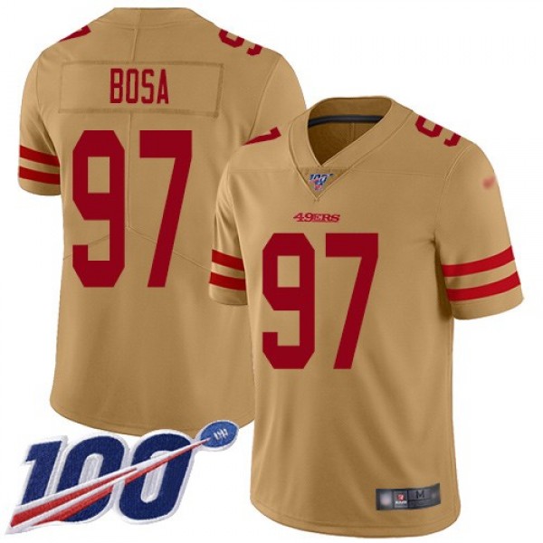 Nike 49ers #97 Nick Bosa Gold Men's Stitched NFL Limited Inverted Legend 100th Season Jersey