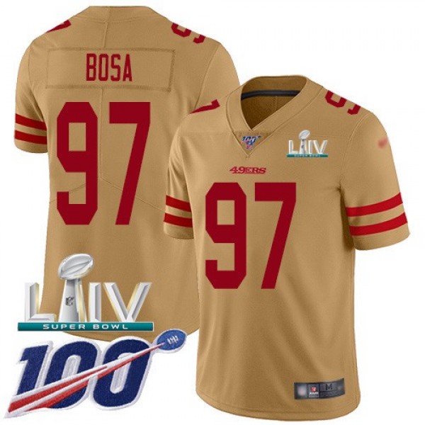 Nike 49ers #97 Nick Bosa Gold Super Bowl LIV 2020 Men's Stitched NFL Limited Inverted Legend 100th Season Jersey