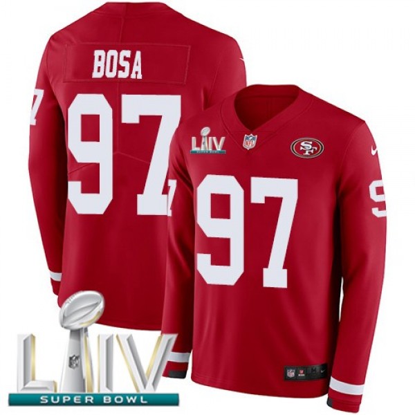 Nike 49ers #97 Nick Bosa Red Super Bowl LIV 2020 Team Color Men's Stitched NFL Limited Therma Long Sleeve Jersey