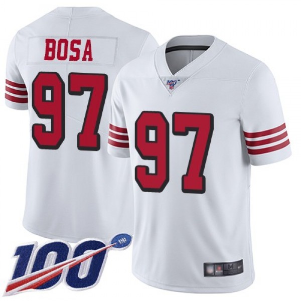 Nike 49ers #97 Nick Bosa White Rush Men's Stitched NFL Limited 100th Season Jersey