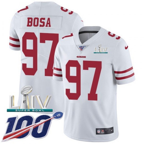 Nike 49ers #97 Nick Bosa White Super Bowl LIV 2020 Men's Stitched NFL 100th Season Vapor Limited Jersey