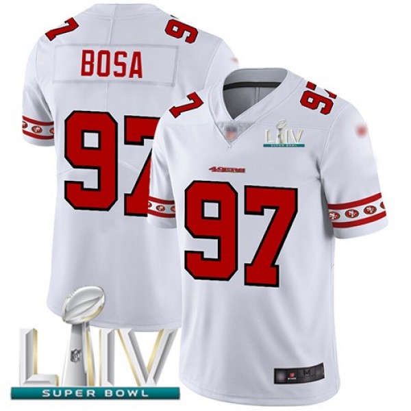 Nike 49ers #97 Nick Bosa White Super Bowl LIV 2020 Men's Stitched NFL Limited Team Logo Fashion Jersey