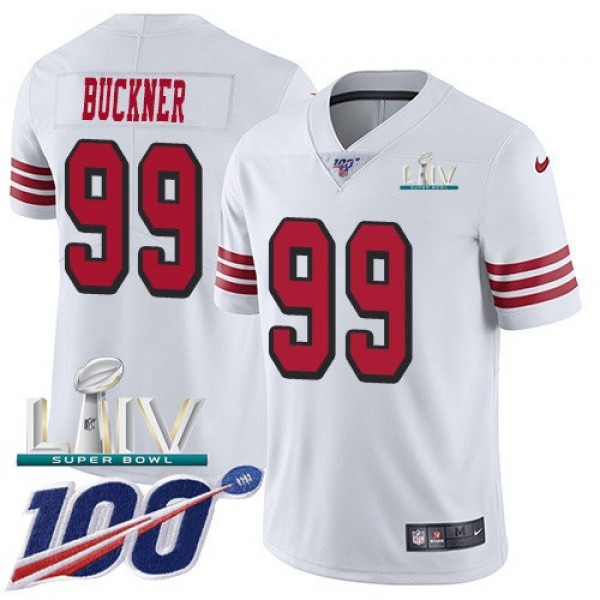 Nike 49ers #99 DeForest Buckner White Super Bowl LIV 2020 Rush Men's Stitched NFL Limited 100th Season Jersey