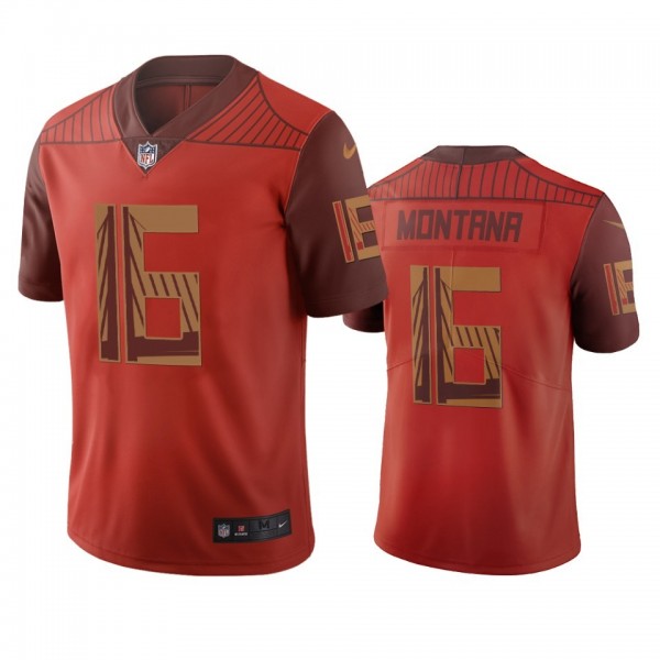 San Francisco 49ers #16 Joe Montana Orange Vapor Limited City Edition NFL Jersey