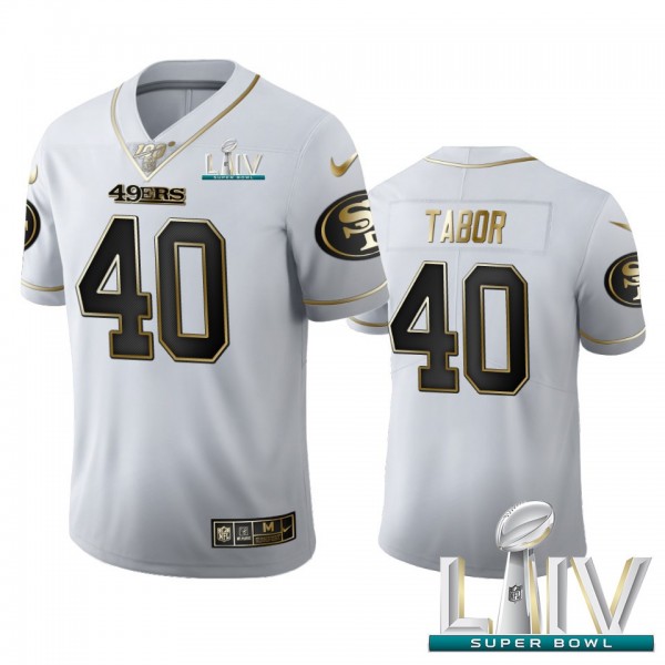 San Francisco 49ers #40 Teez Tabor Men's Nike White Golden Super Bowl LIV 2020 Edition Vapor Limited NFL 100 Jersey