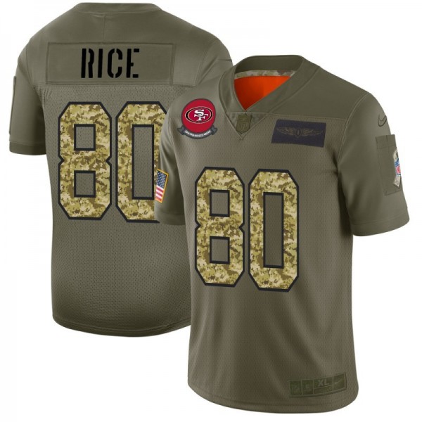 San Francisco 49ers #80 Jerry Rice Men's Nike 2019 Olive Camo Salute To Service Limited NFL Jersey