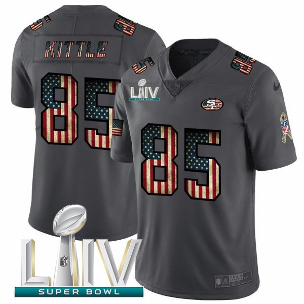 San Francisco 49ers #85 George Kittle Black Super Bowl LIV 2020 Nike 2018 Salute to Service Retro USA Flag Limited NFL Jersey