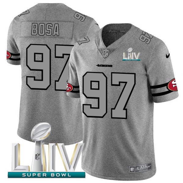 San Francisco 49ers #97 Nick Bosa Men's Nike Gray Super Bowl LIV 2020 Gridiron II Vapor Untouchable Limited NFL Jersey