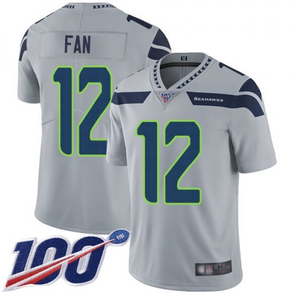 Nike Seahawks #12 Fan Grey Alternate Men's Stitched NFL 100th Season Vapor Limited Jersey