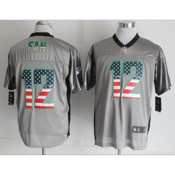 Nike Seahawks #12 Fan Grey Men's Stitched NFL Elite USA Flag Fashion Jersey