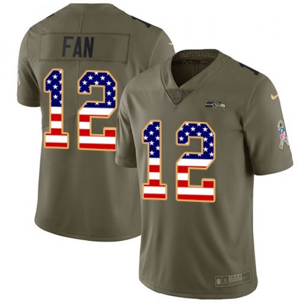 Nike Seahawks #12 Fan Olive/USA Flag Men's Stitched NFL Limited 2017 Salute To Service Jersey