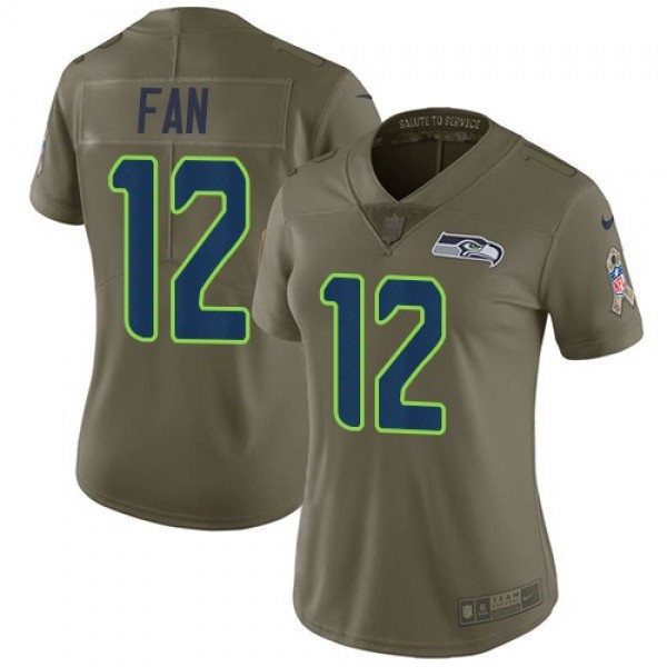Women's Seahawks #12 Fan Olive Stitched NFL Limited 2017 Salute to Service Jersey