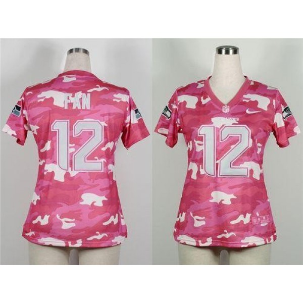 Women's Seahawks #12 Fan Pink Stitched NFL Elite Camo Jersey