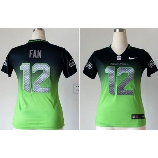 Women's Seahawks #12 Fan Steel Blue Green Stitched NFL Elite Fadeaway Jersey