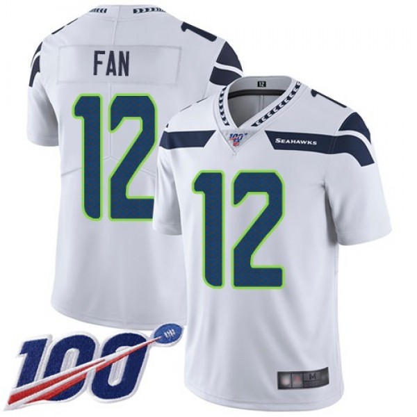 Nike Seahawks #12 Fan White Men's Stitched NFL 100th Season Vapor Limited Jersey