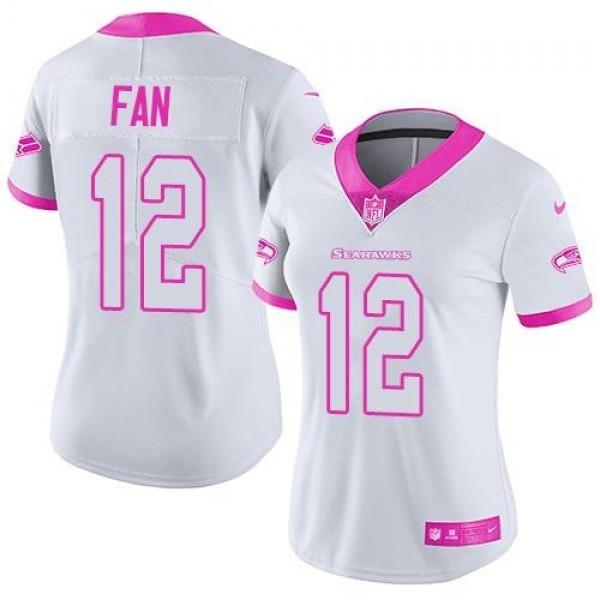 Women's Seahawks #12 Fan White Pink Stitched NFL Limited Rush Jersey