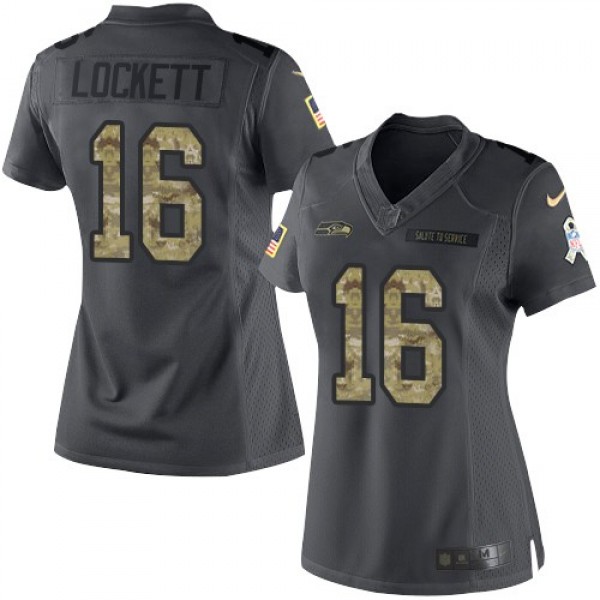 Women's Seahawks #16 Tyler Lockett Black Stitched NFL Limited 2016 Salute to Service Jersey
