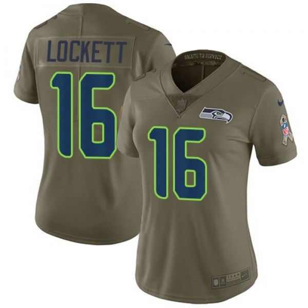 Women's Seahawks #16 Tyler Lockett Olive Stitched NFL Limited 2017 Salute to Service Jersey