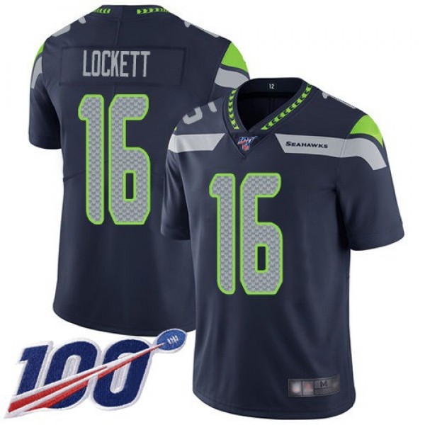 Nike Seahawks #16 Tyler Lockett Steel Blue Team Color Men's Stitched NFL 100th Season Vapor Limited Jersey