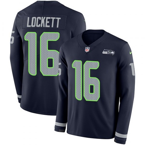Nike Seahawks #16 Tyler Lockett Steel Blue Team Color Men's Stitched NFL Limited Therma Long Sleeve Jersey