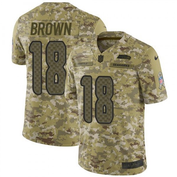 Nike Seahawks #18 Jaron Brown Camo Men's Stitched NFL Limited 2018 Salute To Service Jersey