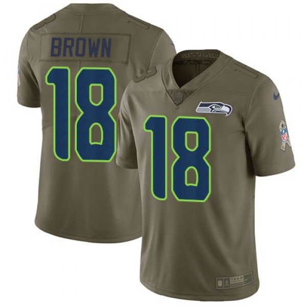 Nike Seahawks #18 Jaron Brown Olive Men's Stitched NFL Limited 2017 Salute To Service Jersey