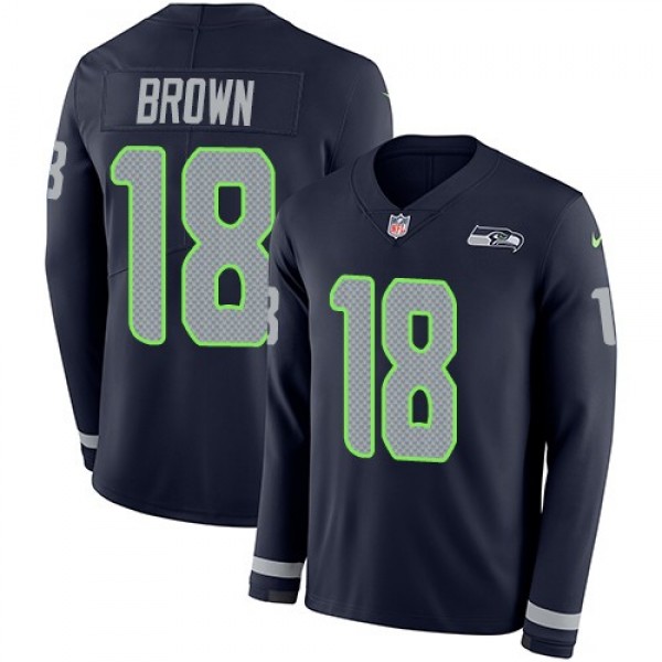 Nike Seahawks #18 Jaron Brown Steel Blue Team Color Men's Stitched NFL Limited Therma Long Sleeve Jersey