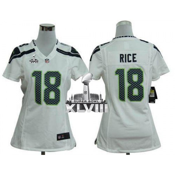 Women's Seahawks #18 Sidney Rice White Super Bowl XLVIII Stitched NFL Elite Jersey