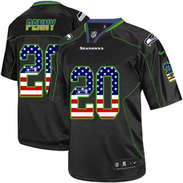 Nike Seahawks #20 Rashaad Penny Black Men's Stitched NFL Elite USA Flag Fashion Jersey