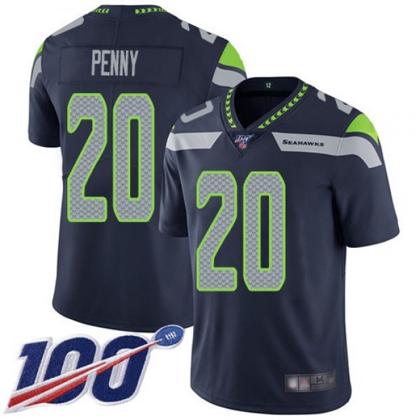 Nike Seahawks #20 Rashaad Penny Steel Blue Team Color Men's Stitched NFL 100th Season Vapor Limited Jersey