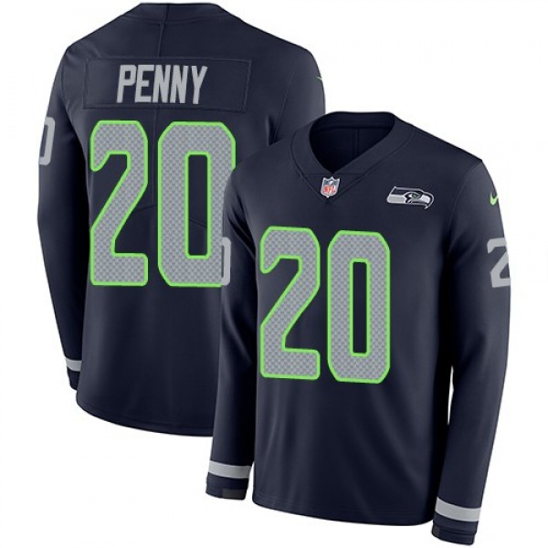 Nike Seahawks #20 Rashaad Penny Steel Blue Team Color Men's Stitched NFL Limited Therma Long Sleeve Jersey
