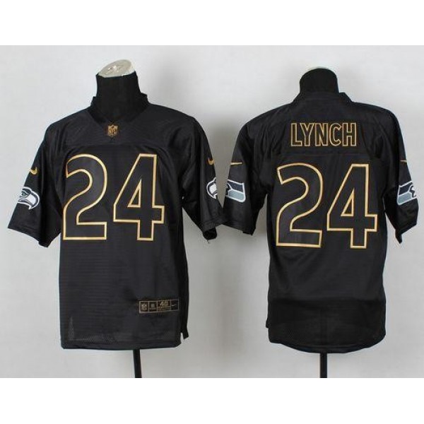 Nike Seahawks #24 Marshawn Lynch Black Gold No. Fashion Men's Stitched NFL Elite Jersey