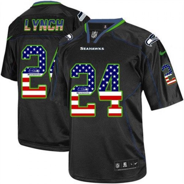 Nike Seahawks #24 Marshawn Lynch Black Men's Stitched NFL Elite USA Flag Fashion Jersey