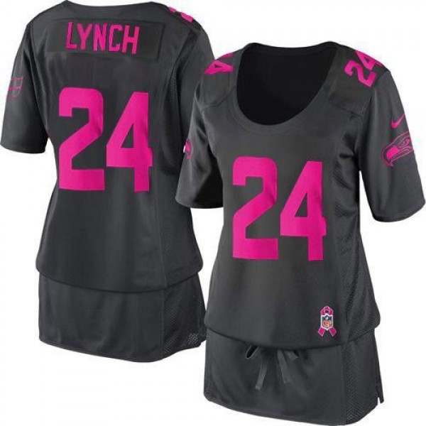 Women's Seahawks #24 Marshawn Lynch Dark Grey Breast Cancer Awareness Stitched NFL Elite Jersey
