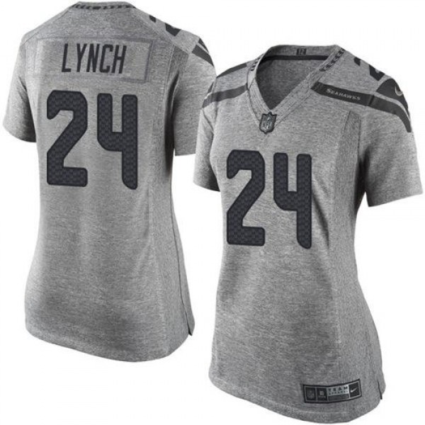 Women's Seahawks #24 Marshawn Lynch Gray Stitched NFL Limited Gridiron Gray Jersey